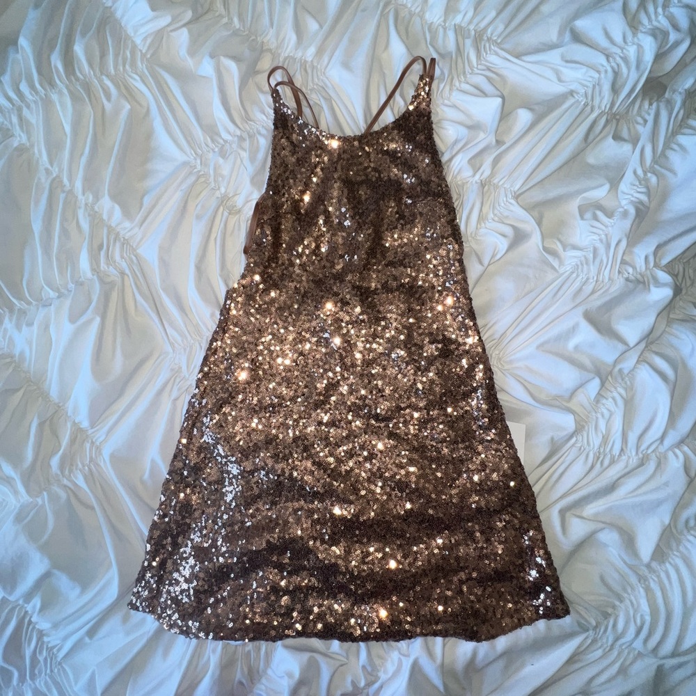 Gold sequin mini dress, Size Small